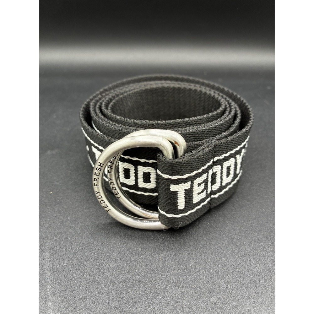 Teddy Fresh Mens Black White Logo Webbed D-Ring Belt 51 Inch Streetwear